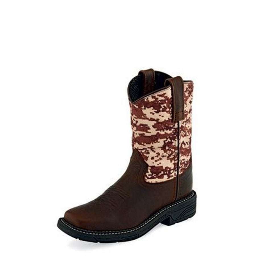 Old West Cowboy Boots Boys Six Row Stitch Leather Brown WB1006 Image 1