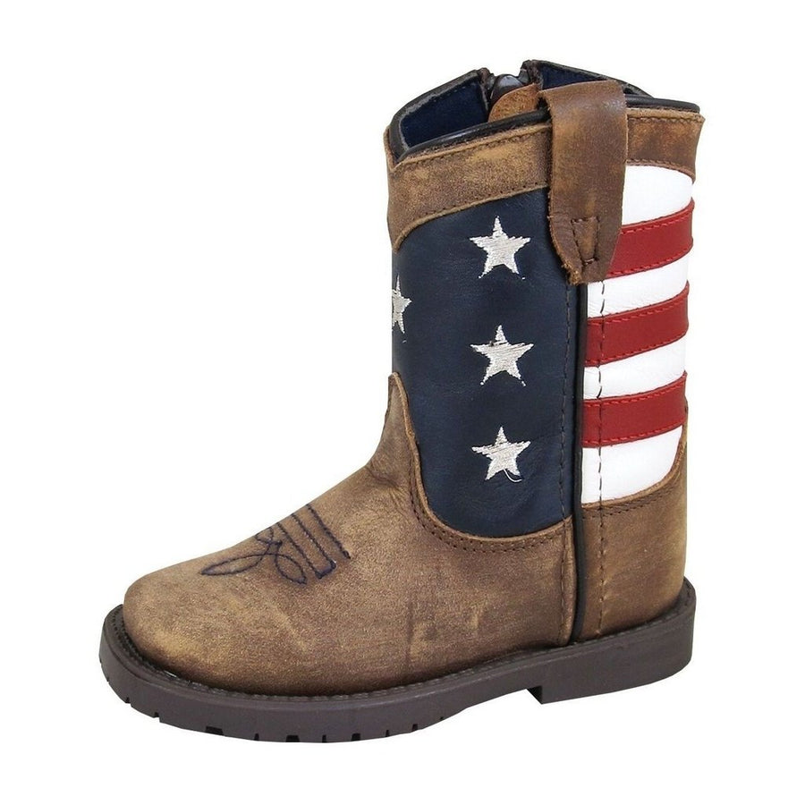 Smoky Mountain Western Boots Boys Stars Stripes Zip Brown 3800T Image 1