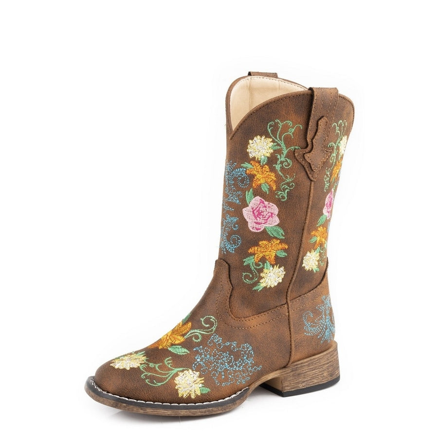 Roper Western Boots Girls Bailey Floral 9" Tan 09-018-1903-3438 TA Image 1