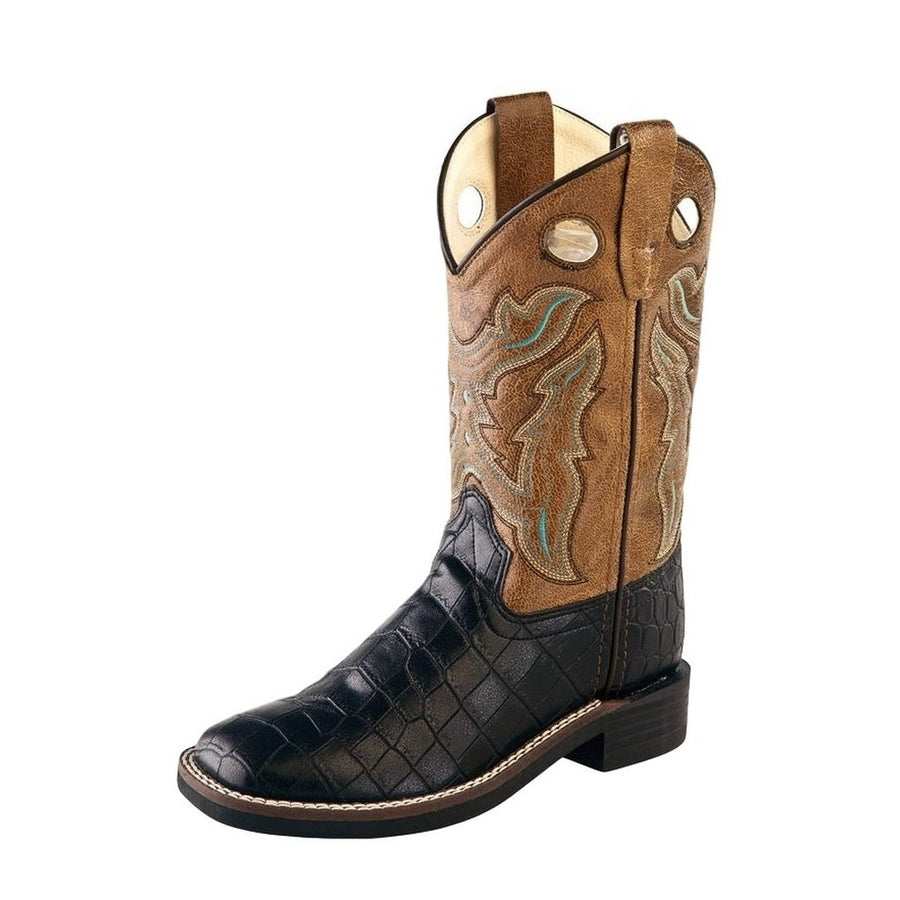 Old West Cowboy Boots Boys Square TPR Outsole Black Crackle VB9112 Image 1