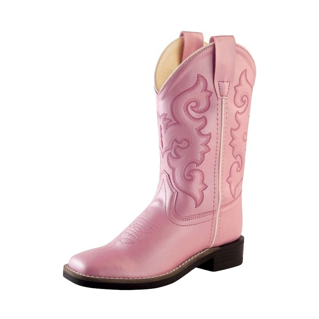 Old West Cowboy Boots Girls Broad Square Toe Shine TPR Pink VB9120 Image 1