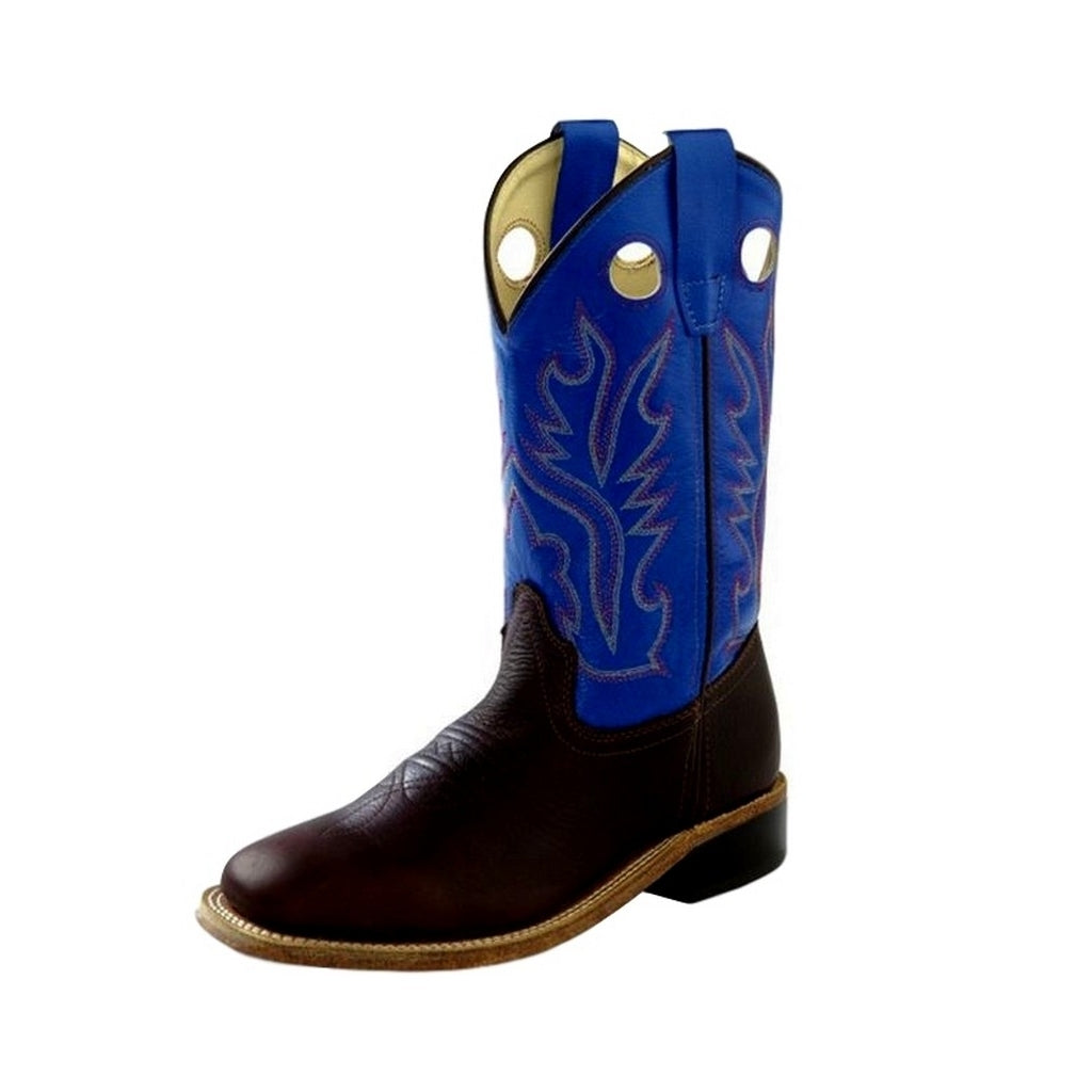 Old West Cowboy Boots Boys Leather Square Toe Thunder Blue BSC1840 Image 1