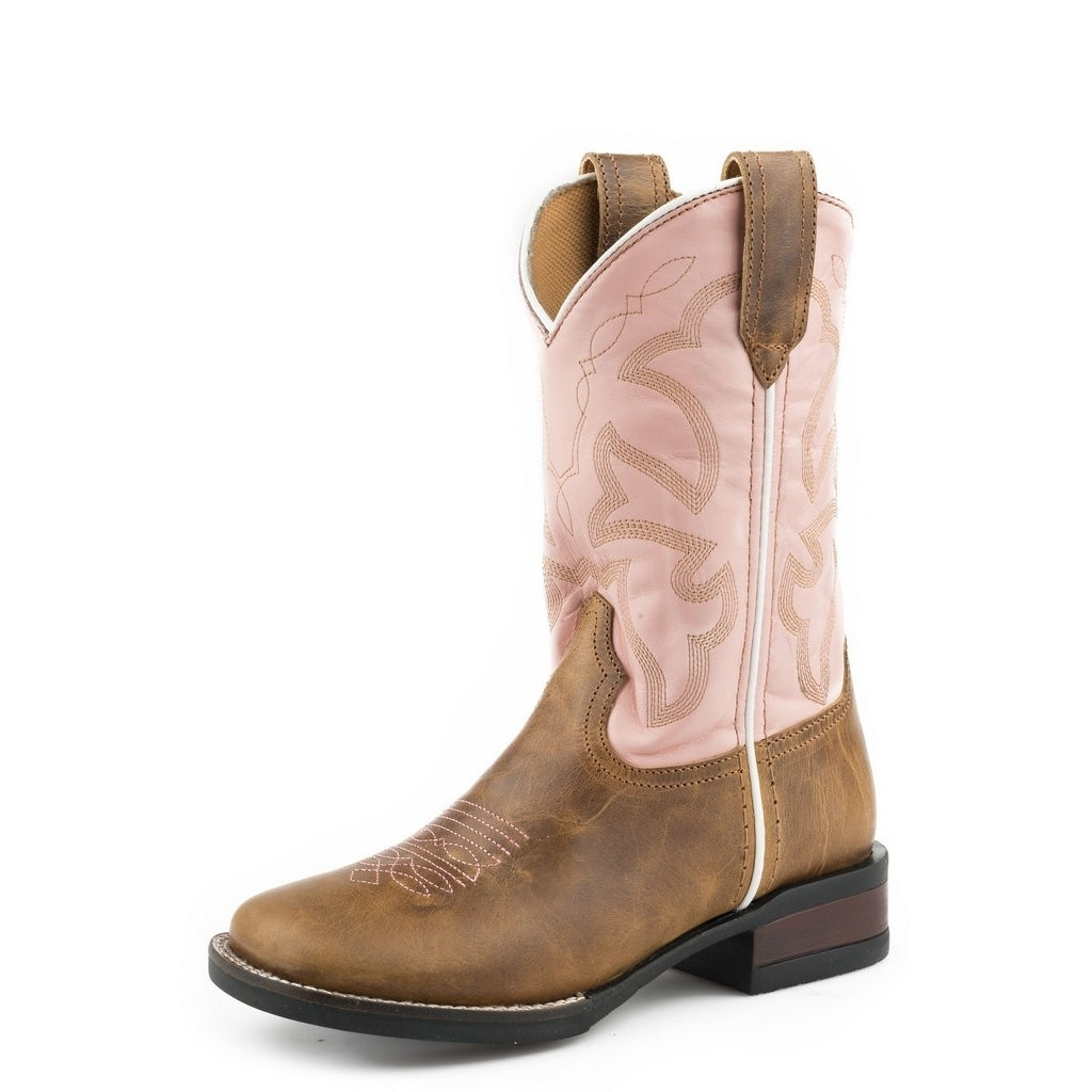 Roper Western Boots Girls Leather Square Toe Pink 09-018-0911-2407 PI Image 1