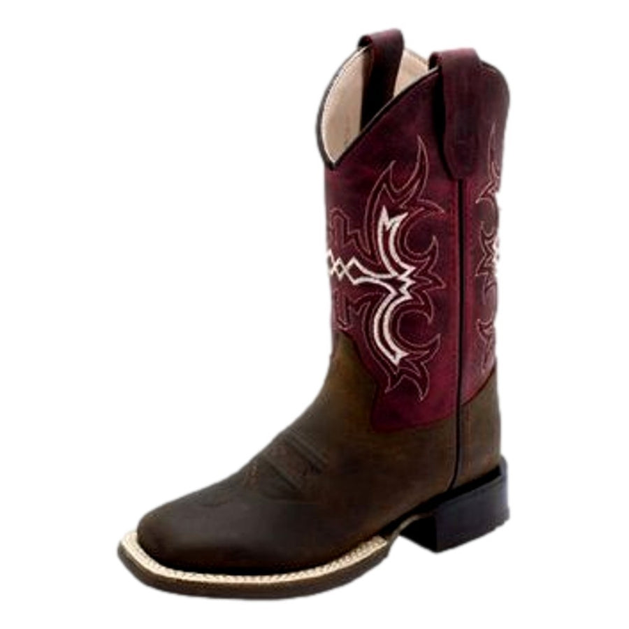 Old West Western Boots Boys Welted Pull On Brown Burgundy BSC1973 Image 1