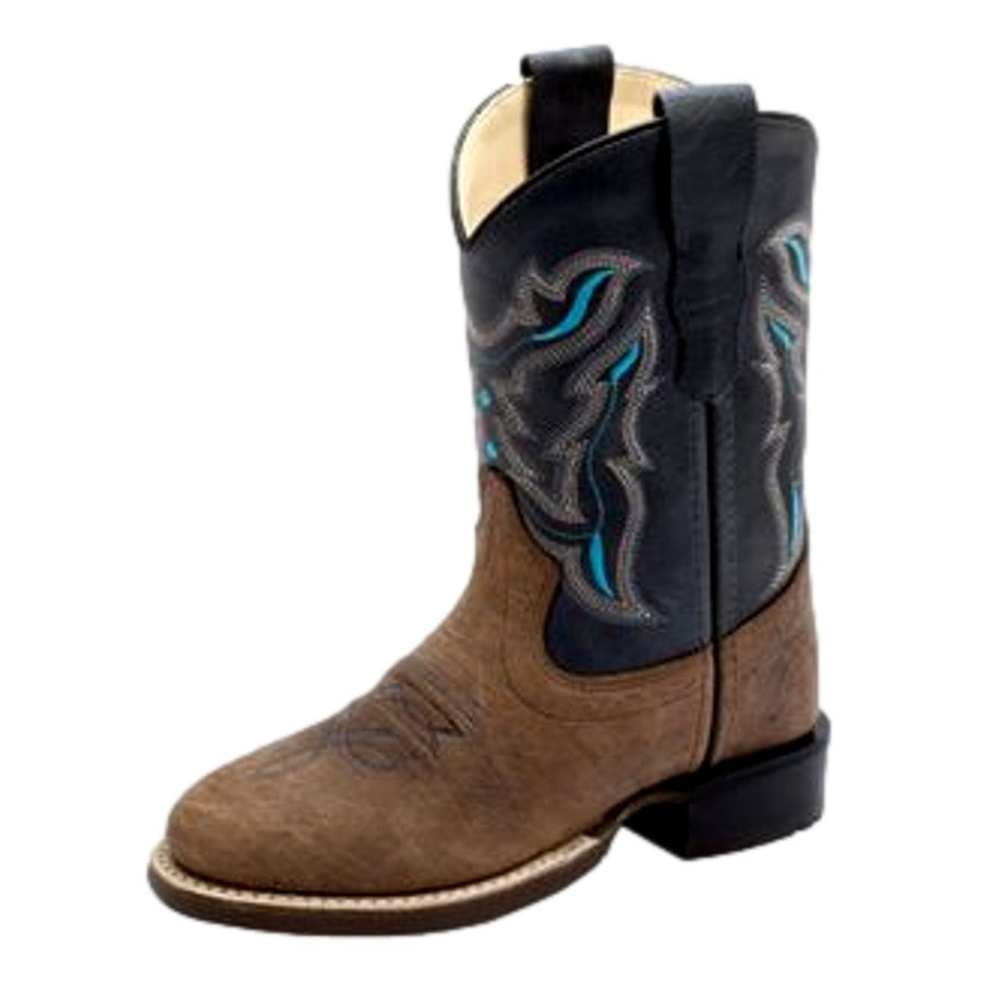 Old West Western Boots Boys Round Toe Welted Brown Blue BRC2015 Image 1