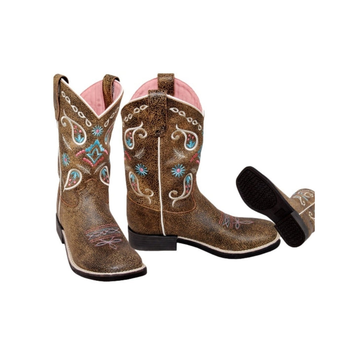 Cowboy Legend Western Boots Girls Square Toe Pull On 775-30K-CTR Image 2