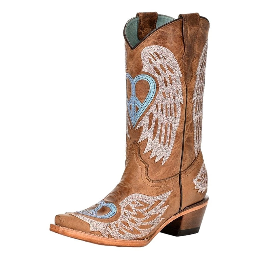 Corral Western Boots Girls Glitter Heart and Wings Overlay Brown T0144 Image 1