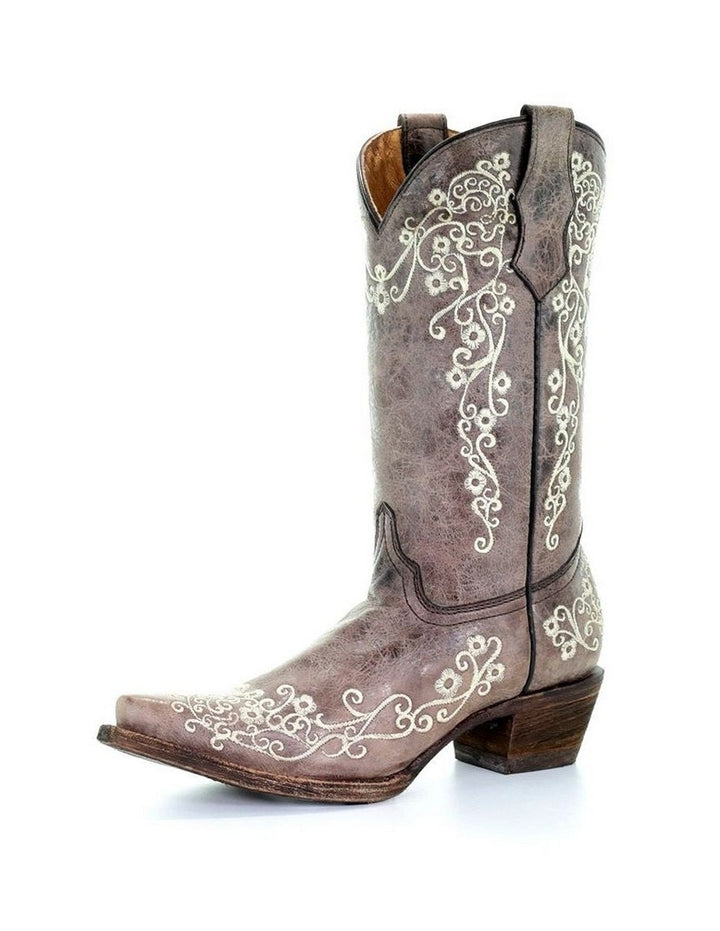 Corral Western Boots Girls 10" Pull On Leather Embroidery Brown A2773 Image 1