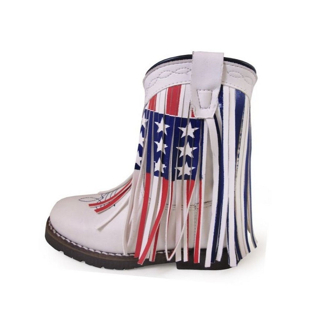 Smoky Mountain Western Boots Girls Autry Fringe USA Flag White 3231T Image 1