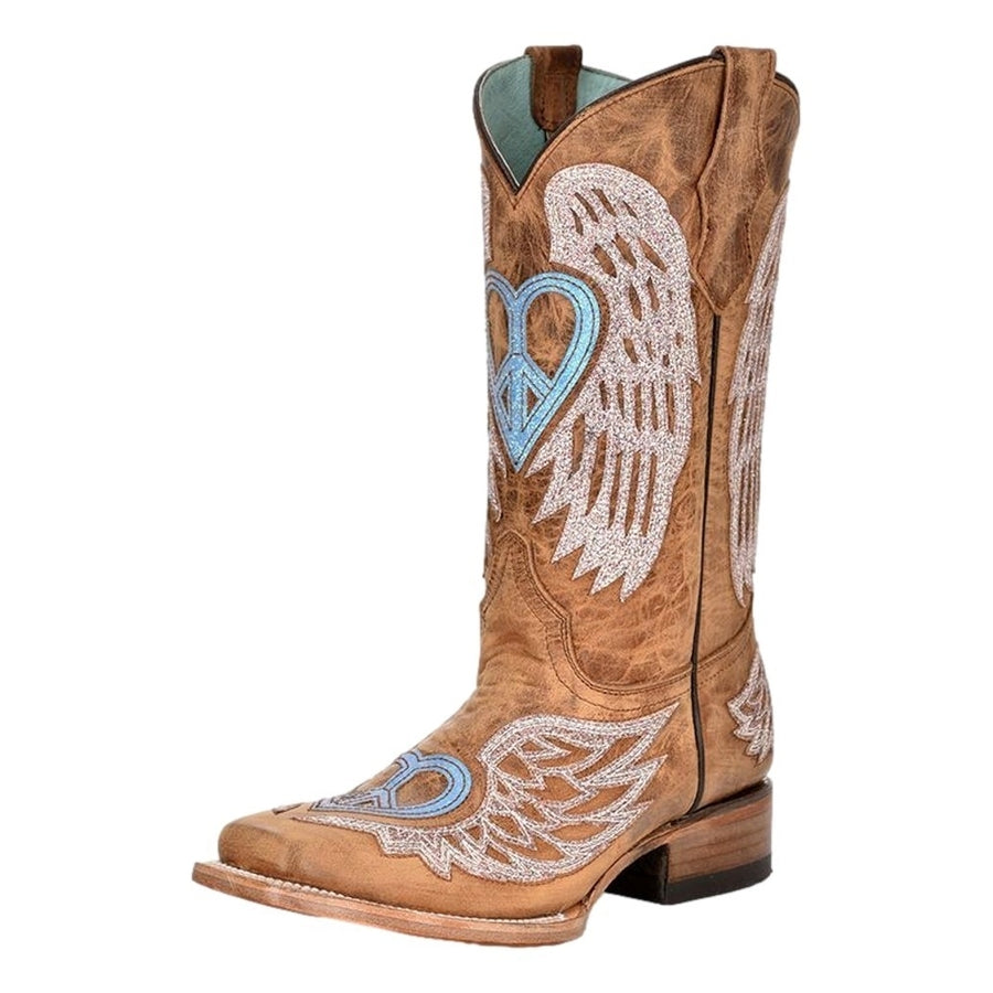 Corral Western Boots Girls Glitter Heart and Wings Overlay Brown T0145 Image 1