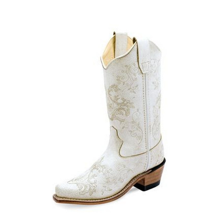 Old West Western Boots Girls Snip Leather Cushion White CF8224 Image 1