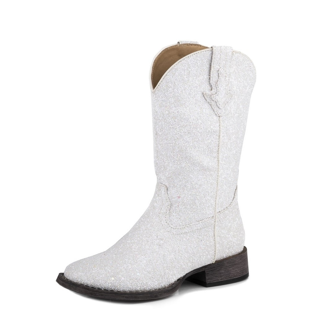 Roper Western Boots Girls Pull On Glitter White 09-018-1903-3371 WH Image 1