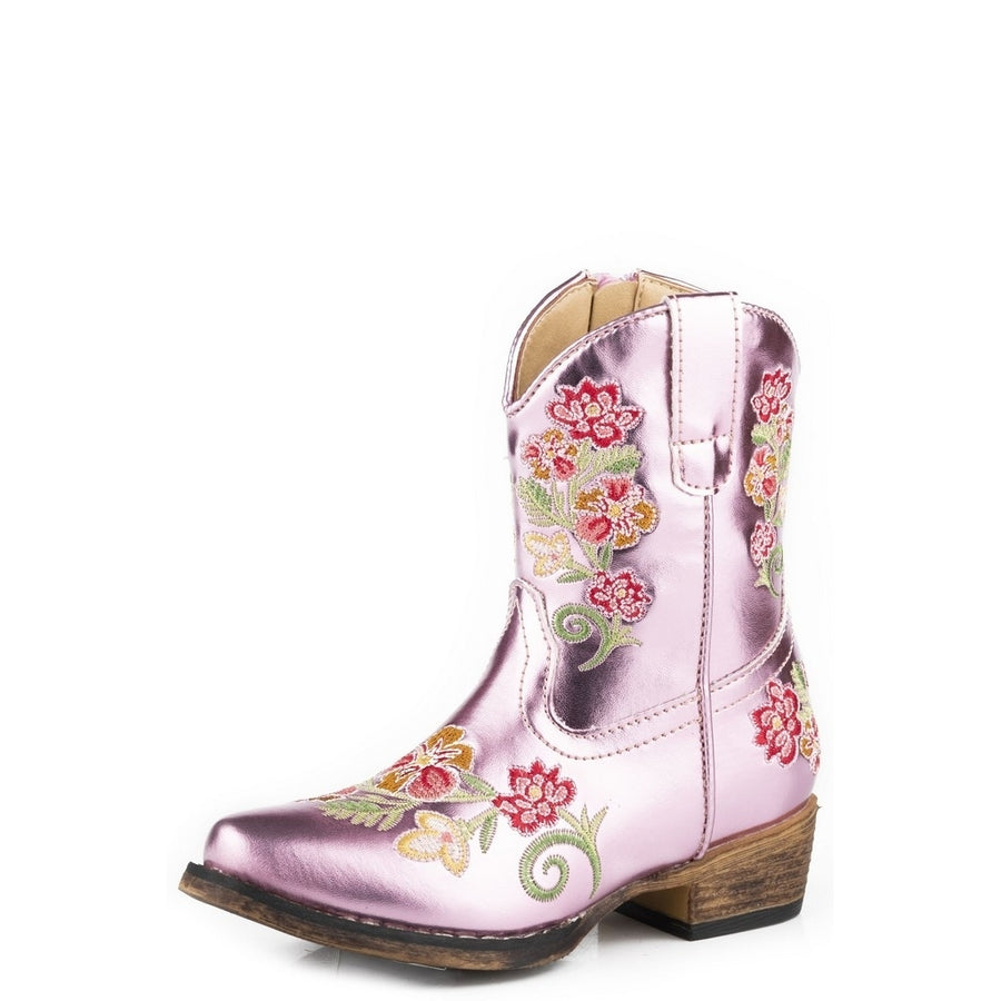 Roper Western Boots Girls Metallic Floral Pink 09-017-1566-3375 PI Image 1