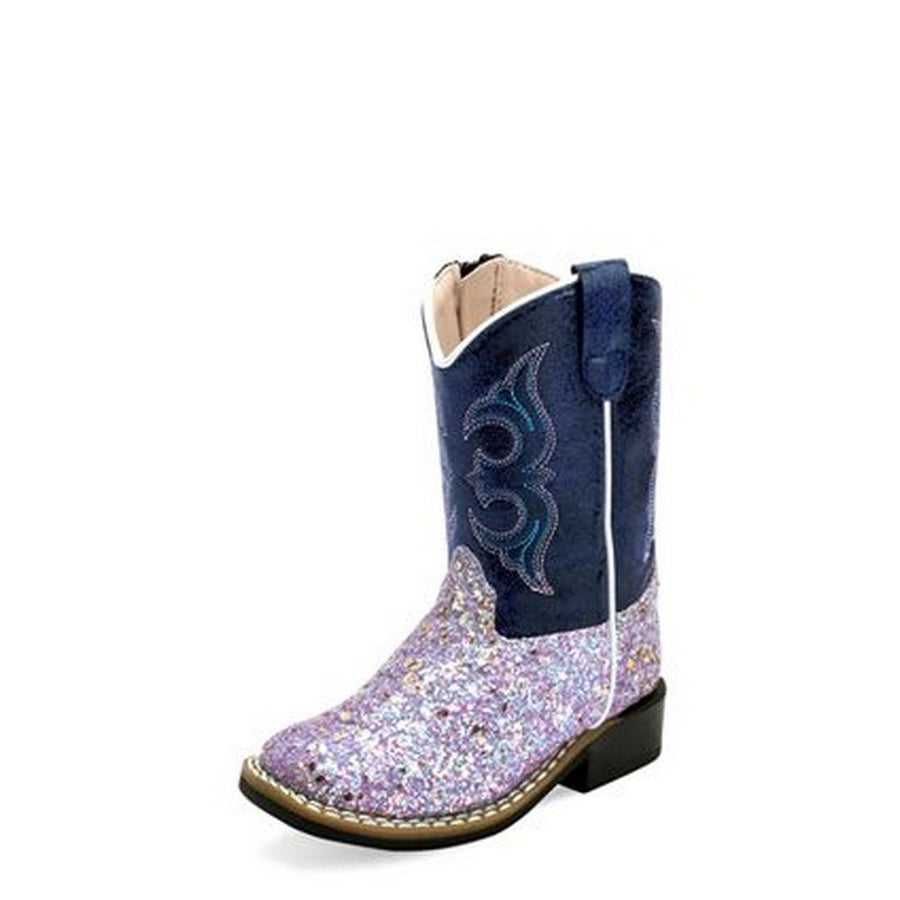 Old West Western Boots Girls Zip Square Glitter Purple VB1083 Image 1