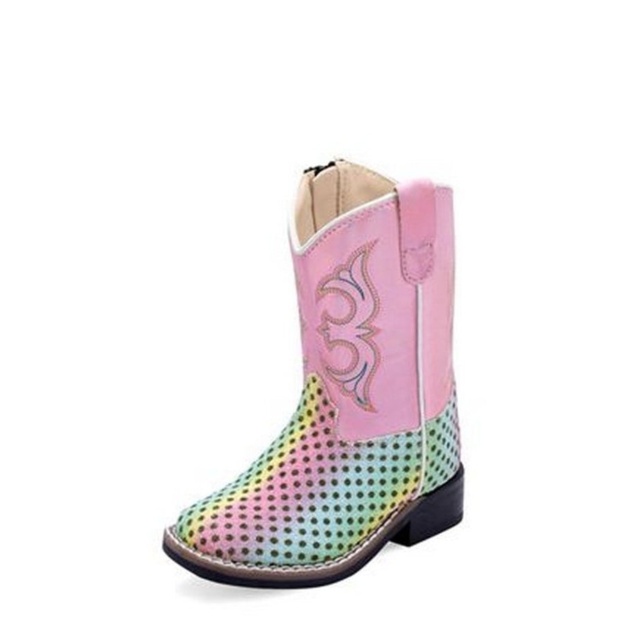 Old West Western Boots Girls Rainbow Dots Sparkle Multi-Color VB1089 Image 1