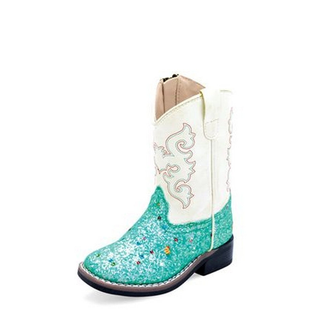 Old West Western Boots Girls Zipper Sparkle Square Blue VB1086 Image 1