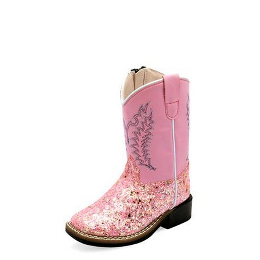 Old West Western Boots Girls Square Glitter Zipper Pink VB1085 Image 1