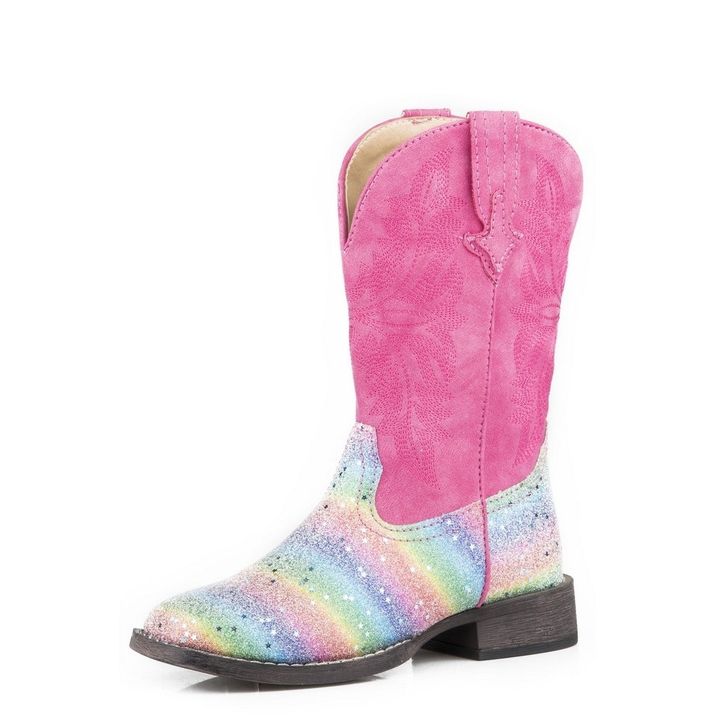 Roper Western Boots Girls Glitter Rainbow Pink 09-018-1903-2757 PI Image 1