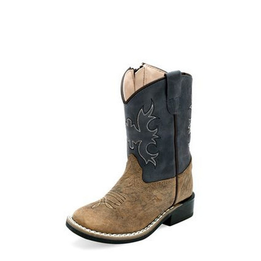 Old West Western Boots Boys Stitch TPR Zip Brown Blue BSI1970 Image 1