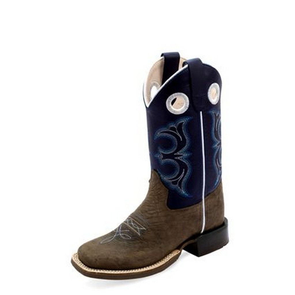 Old West Western Boots Boys Square Cushion Dark Brown Blue BSY1971 Image 1