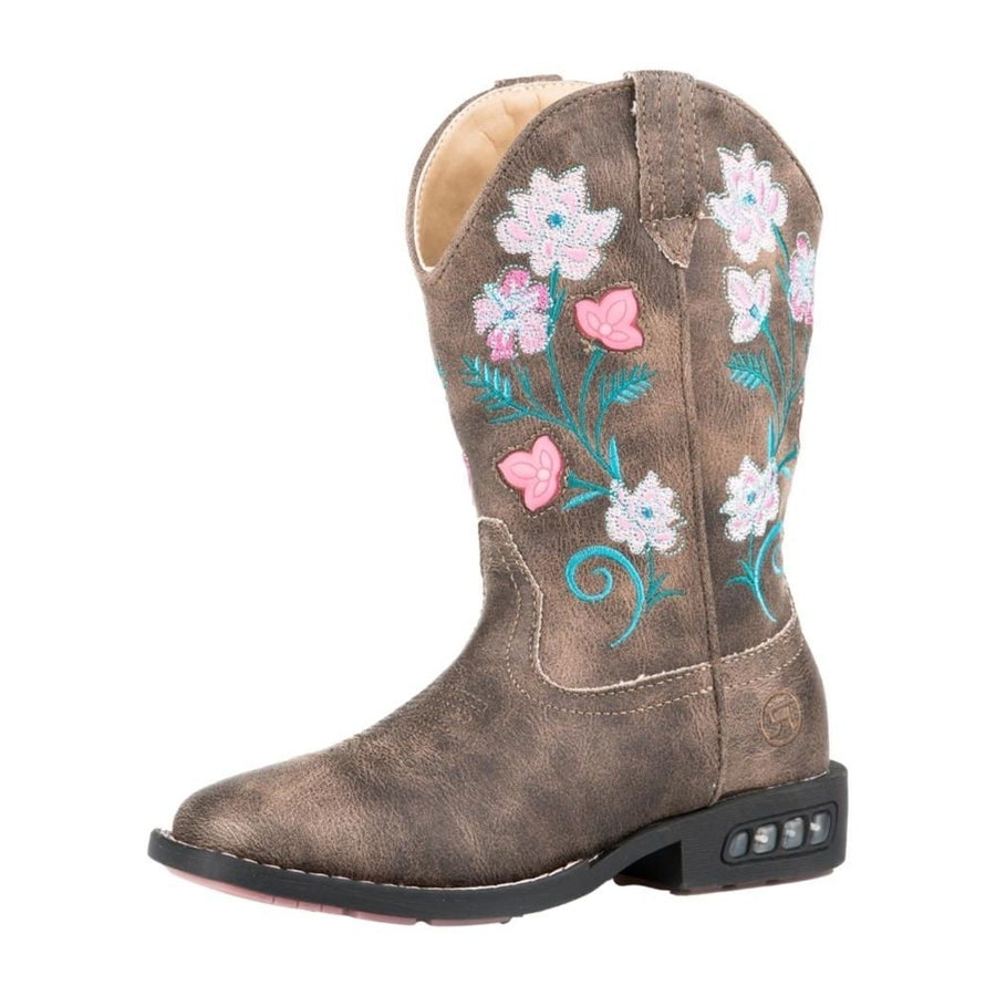 Roper Western Boots Girls Floral Light Up Brown 09-018-1203-2761 BR Image 1