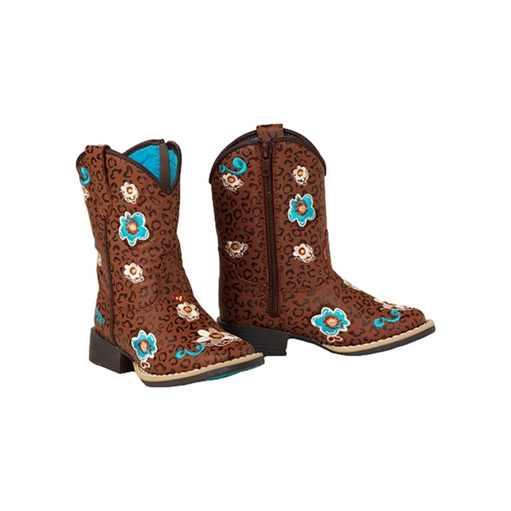 Twister Western Boots Girls Madelyn Cheetah Flowers Brown 4447702 Image 2