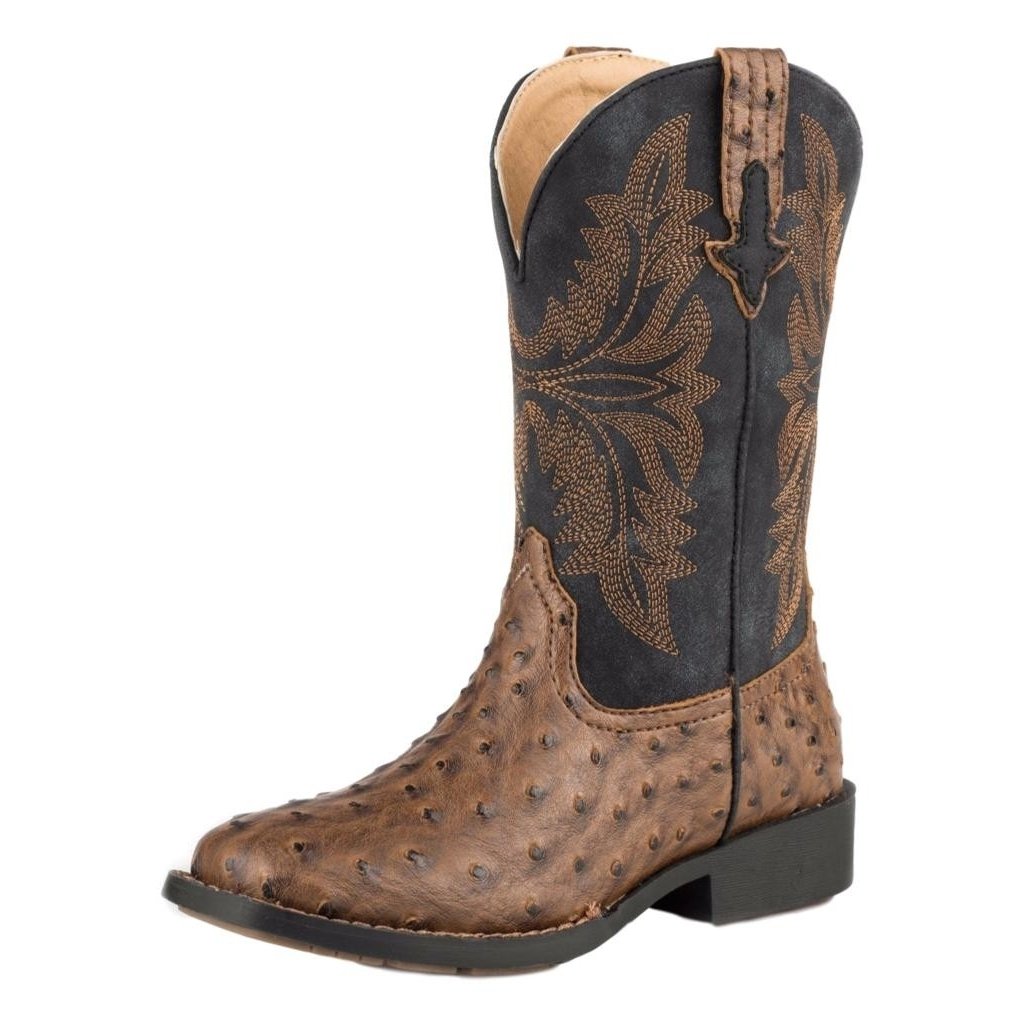 Roper Western Boots Boys Jed Ostrich Brown Black 09-018-1224-2003 BR Image 1