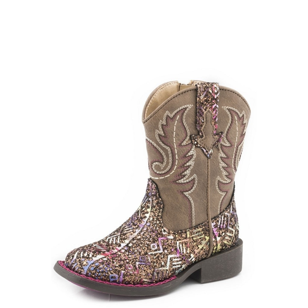 Roper Western Boot Girls Glitter Aztec Brown 09-017-1225-2986 BR Image 1