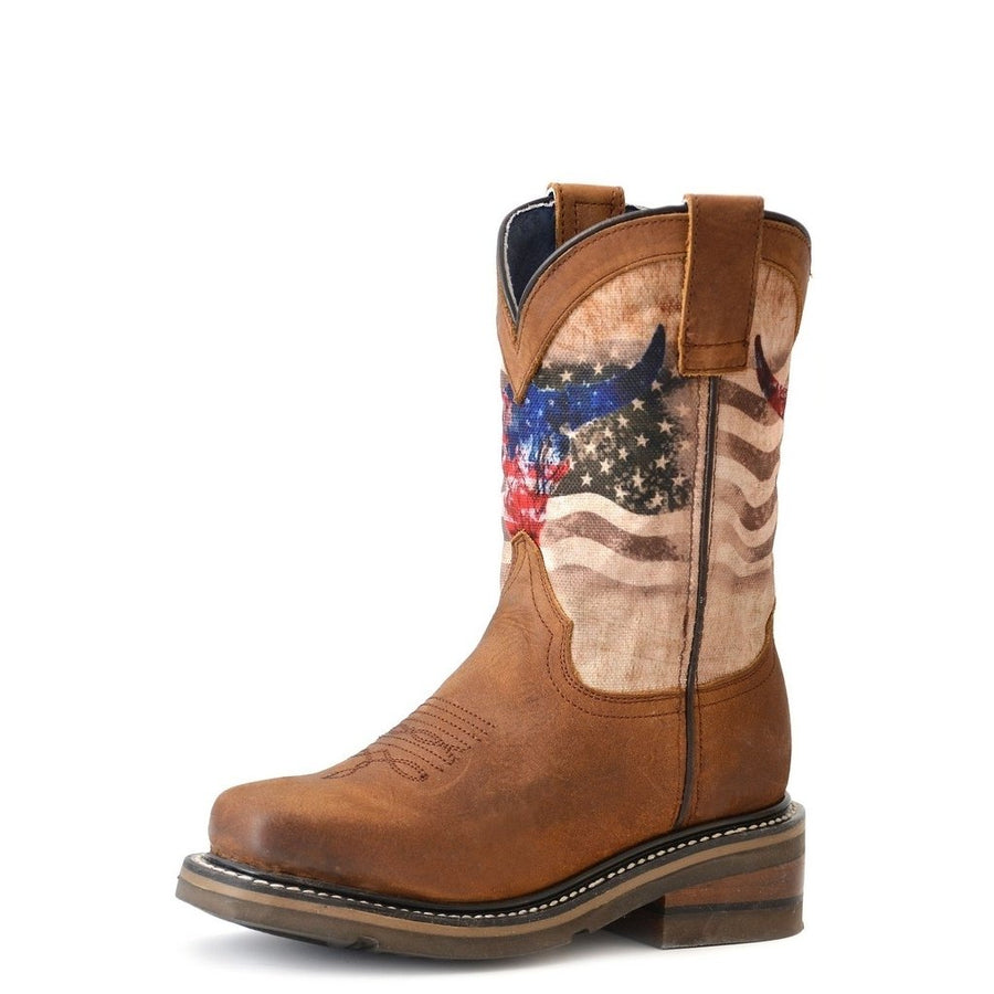 Roper Western Boot Boys Bull American Skull Tan 09-018-7001-1669 TA Image 1