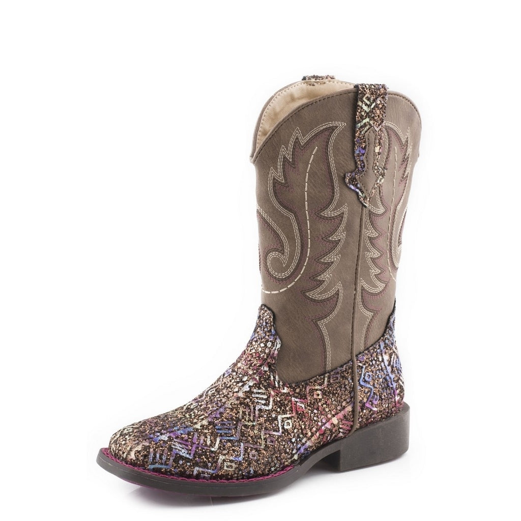 Roper Western Boots Girls Glitter Aztec Brown 09-018-1225-2986 BR Image 1