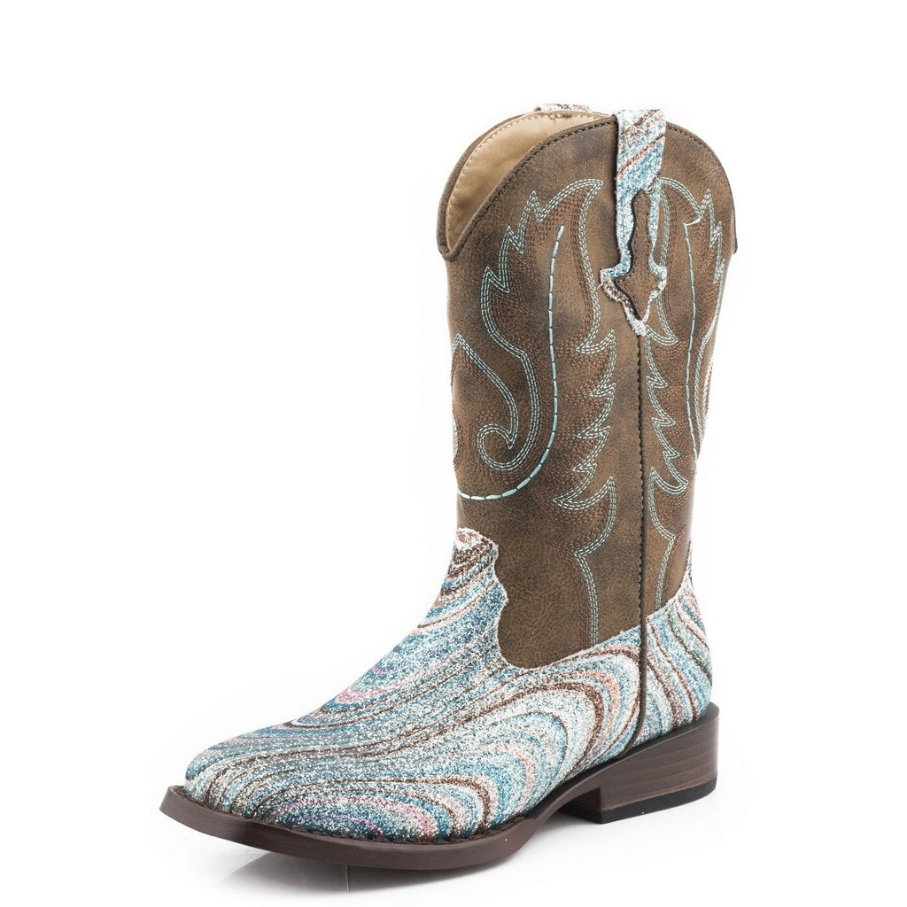 Roper Western Boots Girls Glitter Swirl II Overlay 09-018-1901-2923 BR Image 1