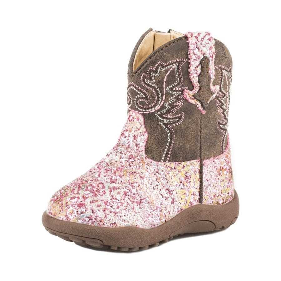 Roper Western Boots Girls Glitter Aztec Zip Pink 09-016-1225-2062 PI Image 1