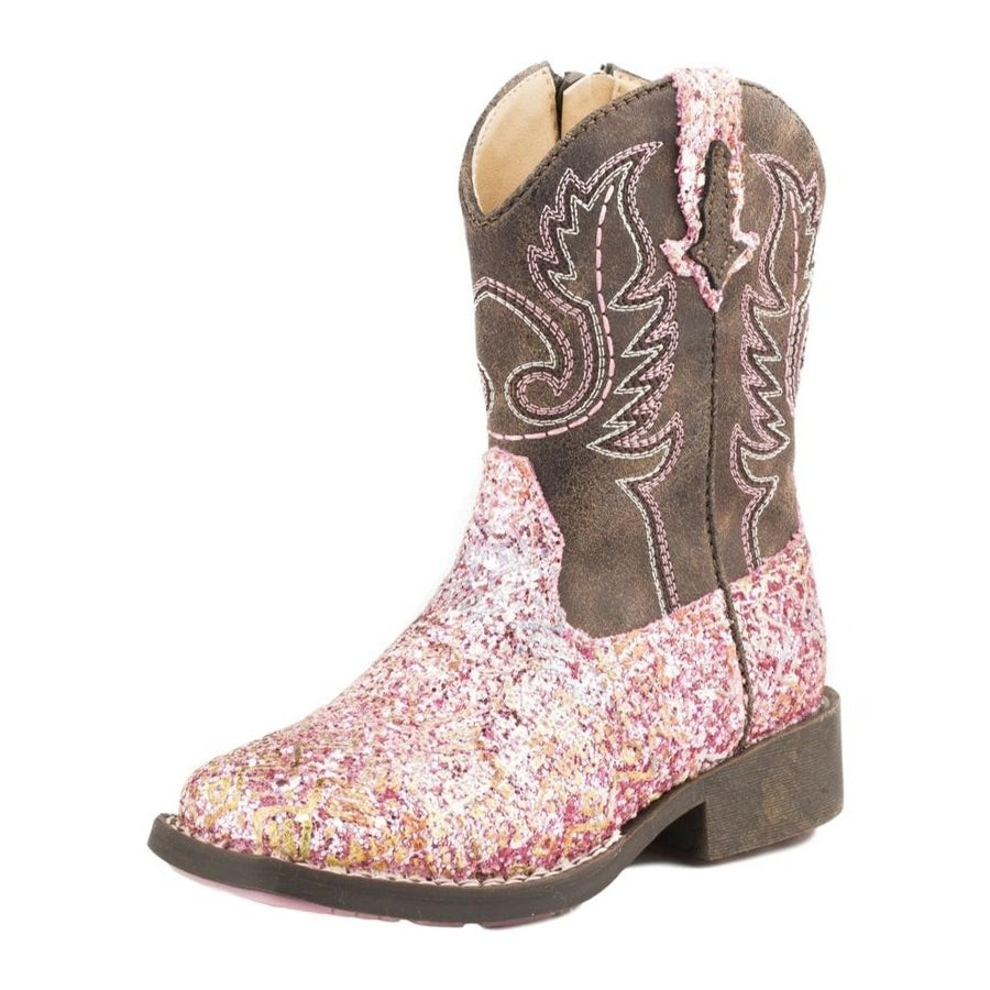 Roper Western Boots Girls Glitter Aztec Zip Pink 09-017-1225-2062 PI Image 1