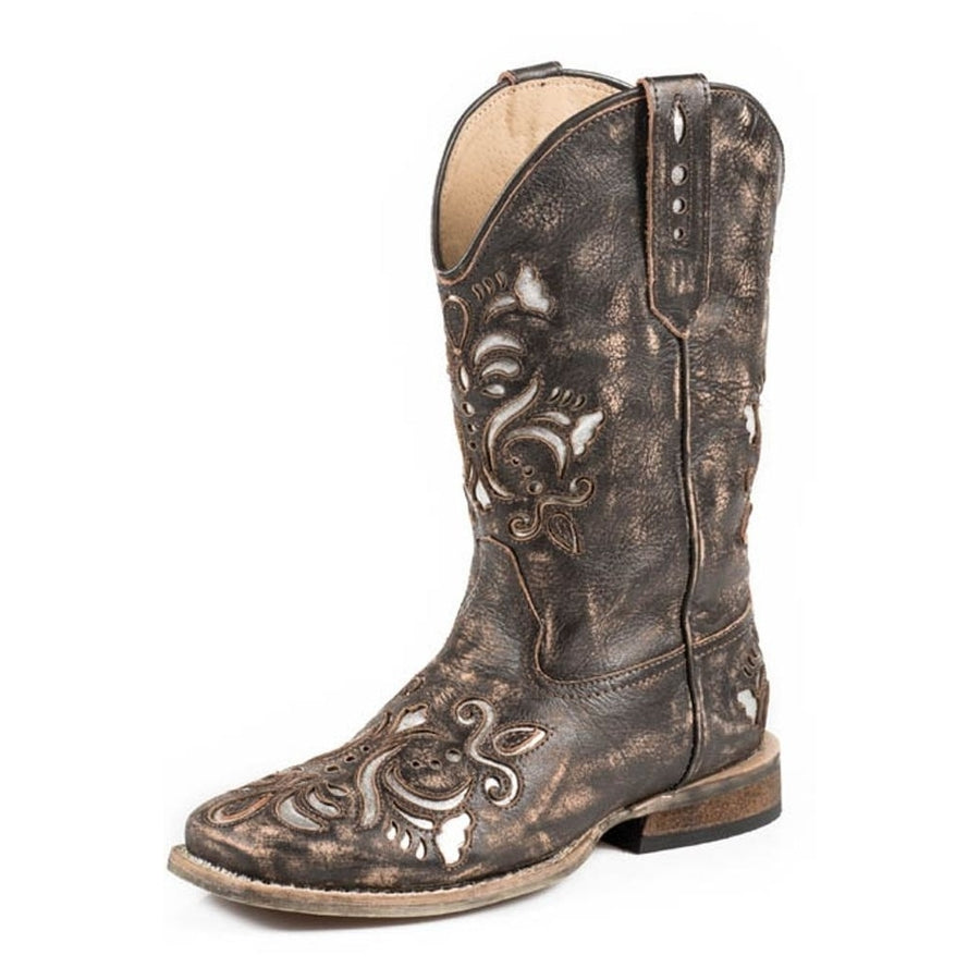 Roper Western Boots Girls Laser Underlay Bling Tan 09-018-0901-0671 TA Image 1