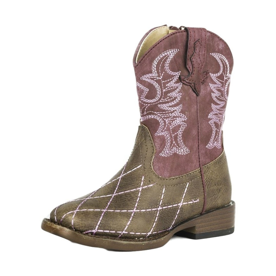 Roper Western Boot Girls Diamond Stitch Brown Pink 09-017-1900-0081 BR Image 1