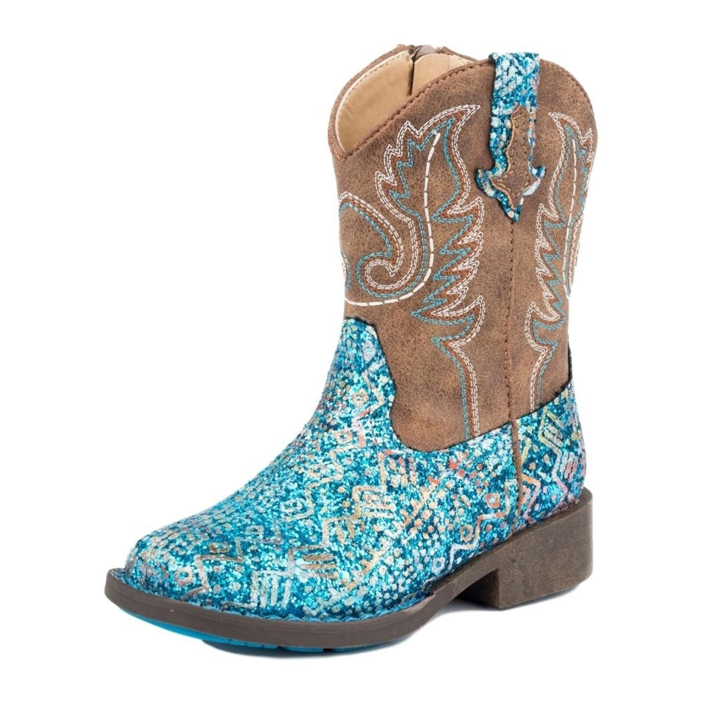 Roper Western Boots Girls Zip Glitter Blue 09-017-1225-2063 BU Image 1