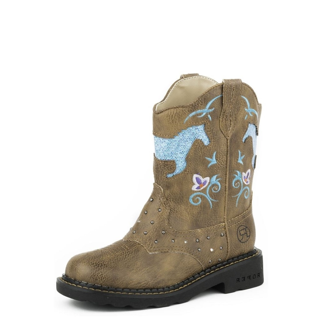 Roper Western Boots Girls Bling Flower Horse Tan 09-018-1202-0032 TA Image 1