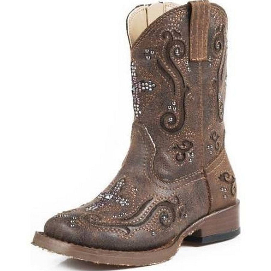 Roper Western Boots Girls Crystal Cross Brown 09-017-1901-0098 BR Image 1