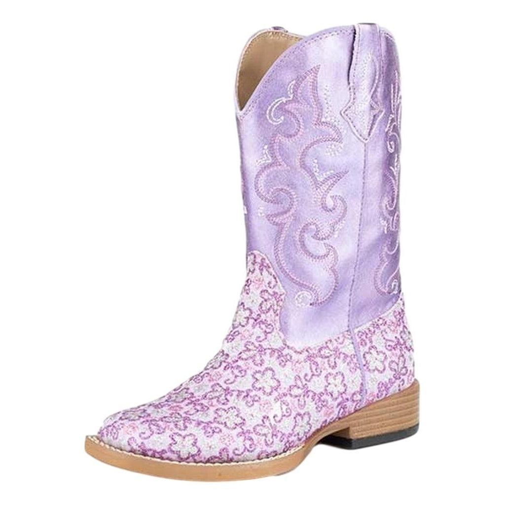 Roper Western Boots Girls Floral Glitter Purple 09-018-1901-1520 PU Image 1