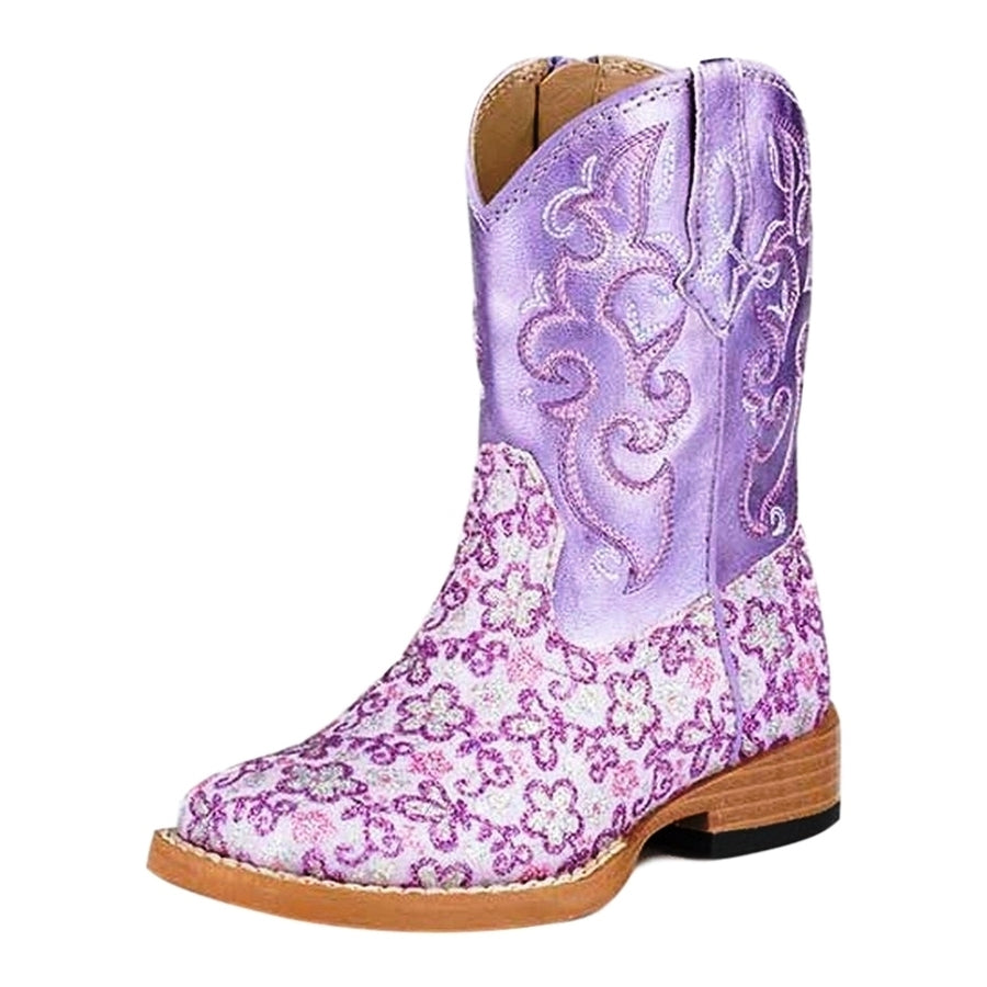 Roper Western Boots Girls Floral Glitter Purple 09-017-1901-1520 PU Image 1