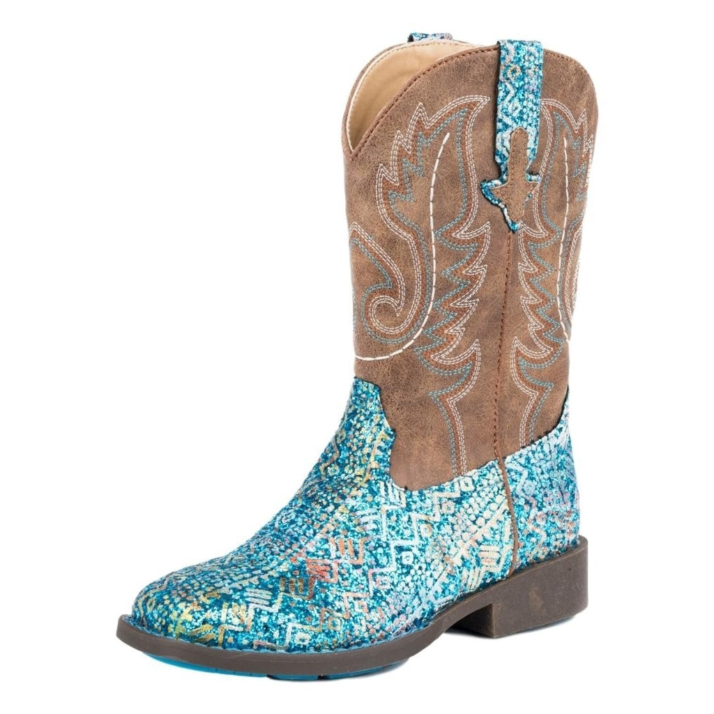 Roper Western Boots Girls Bling Aztec Glitter Blue 09-018-1225-2063 BU Image 1