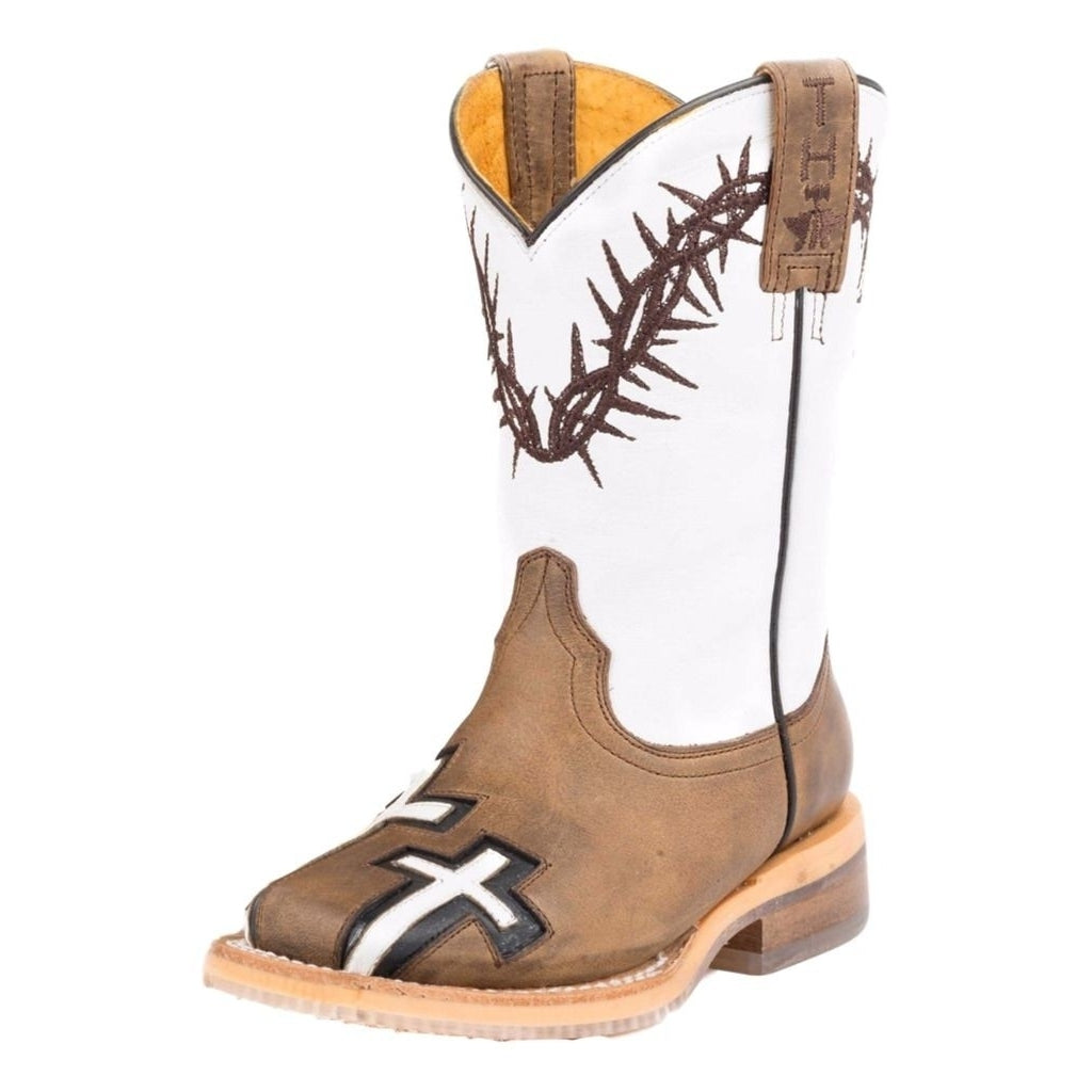 Tin Haul Western Boots Boys Crosses Square Toe Tan 14-018-0007-0715 TA Image 1