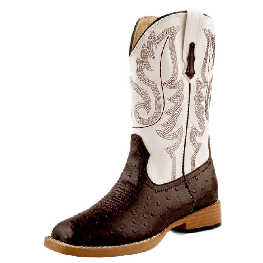 Roper Western Boots Boys Cowboy Faux Ostrich Brown 09-018-1900-0049 BR Image 1