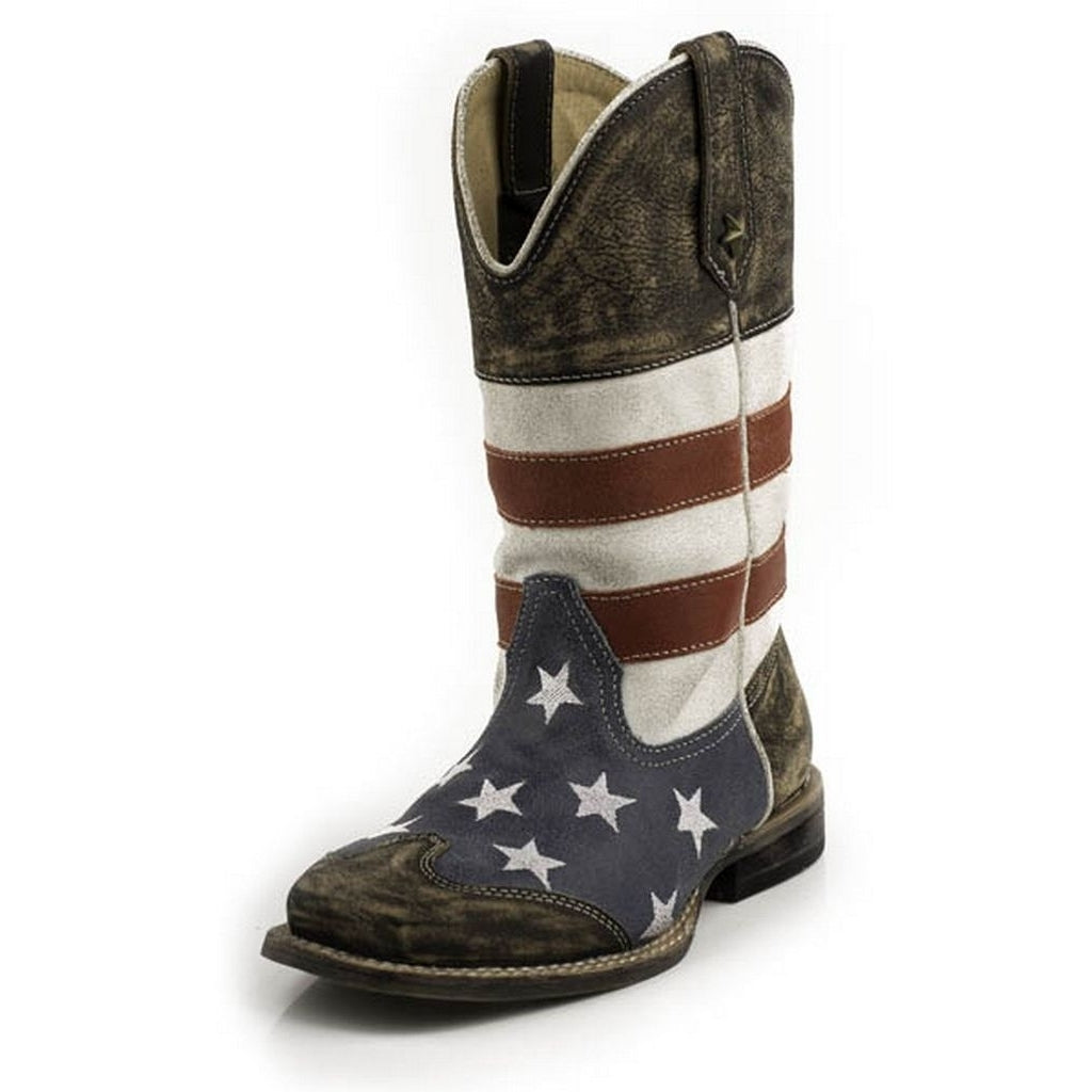 Roper Western Boots Boys Cowboy Kids USA Flag Blue 09-018-0903-0103 BU Image 1