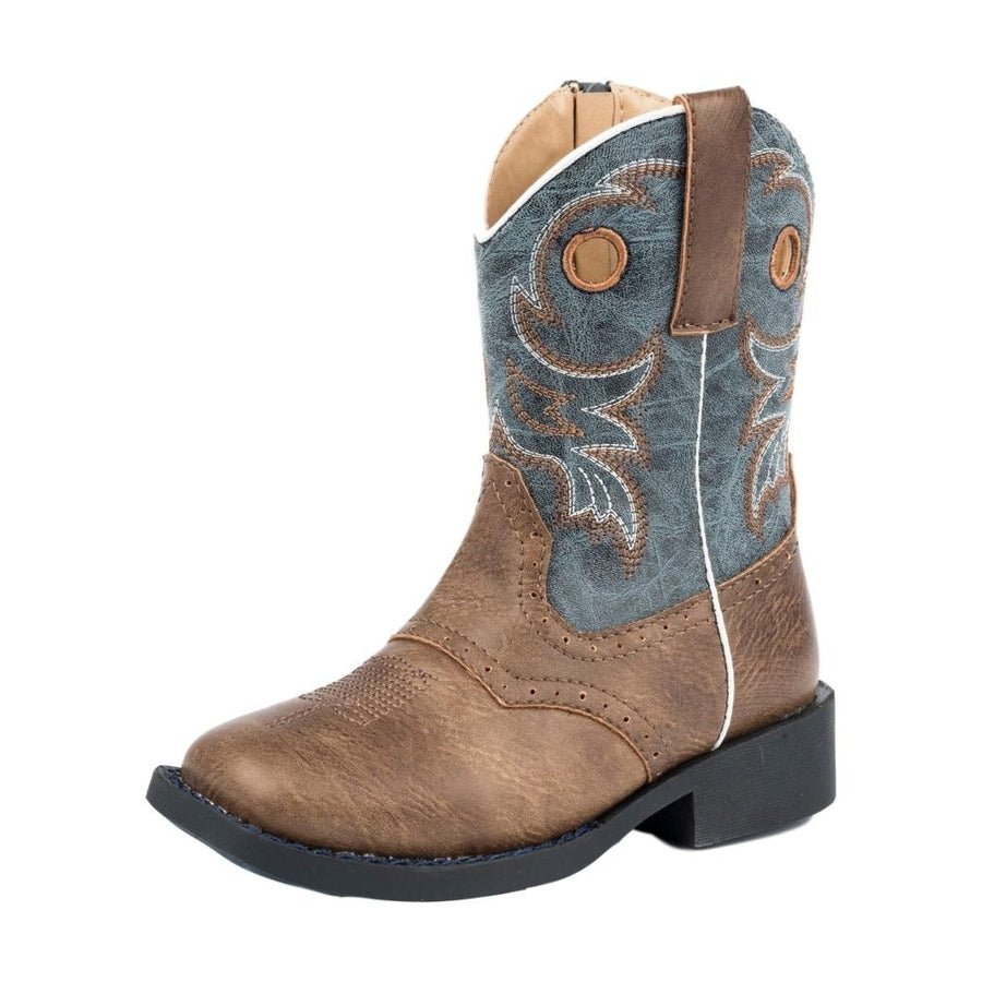 Roper Western Boots Boys Cowboy Zip Brown Blue 09-017-1224-2201 BR Image 1