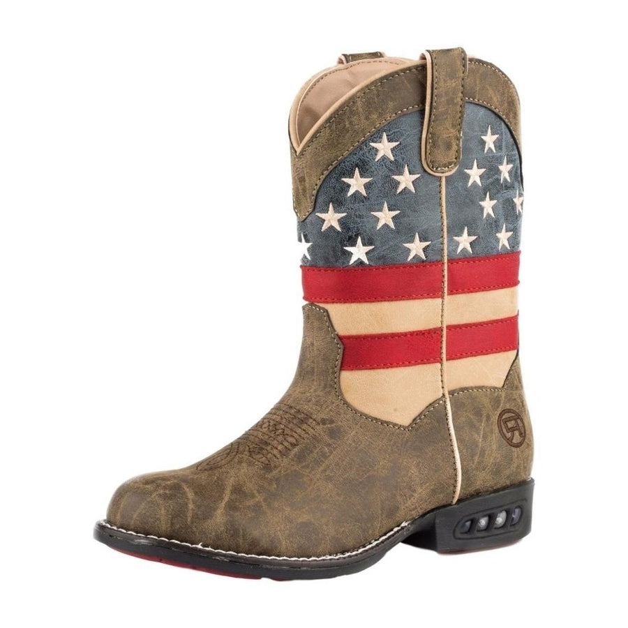 Roper Western Boots Boys Cowboy Patriotic 8" Brown 09-018-1201-2006 BR Image 1