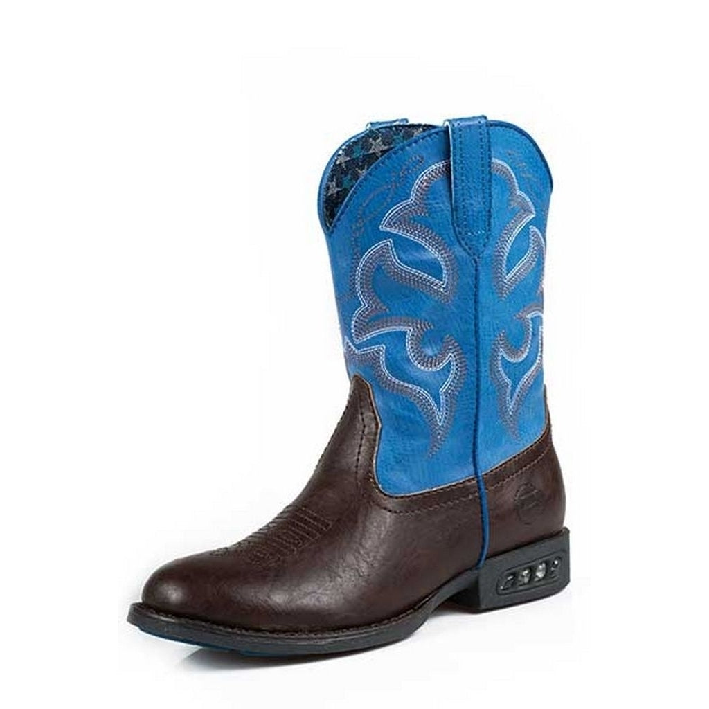 Roper Western Boots Boys Cowboy Lights Brown Blue 09-018-1201-1233 BR Image 1