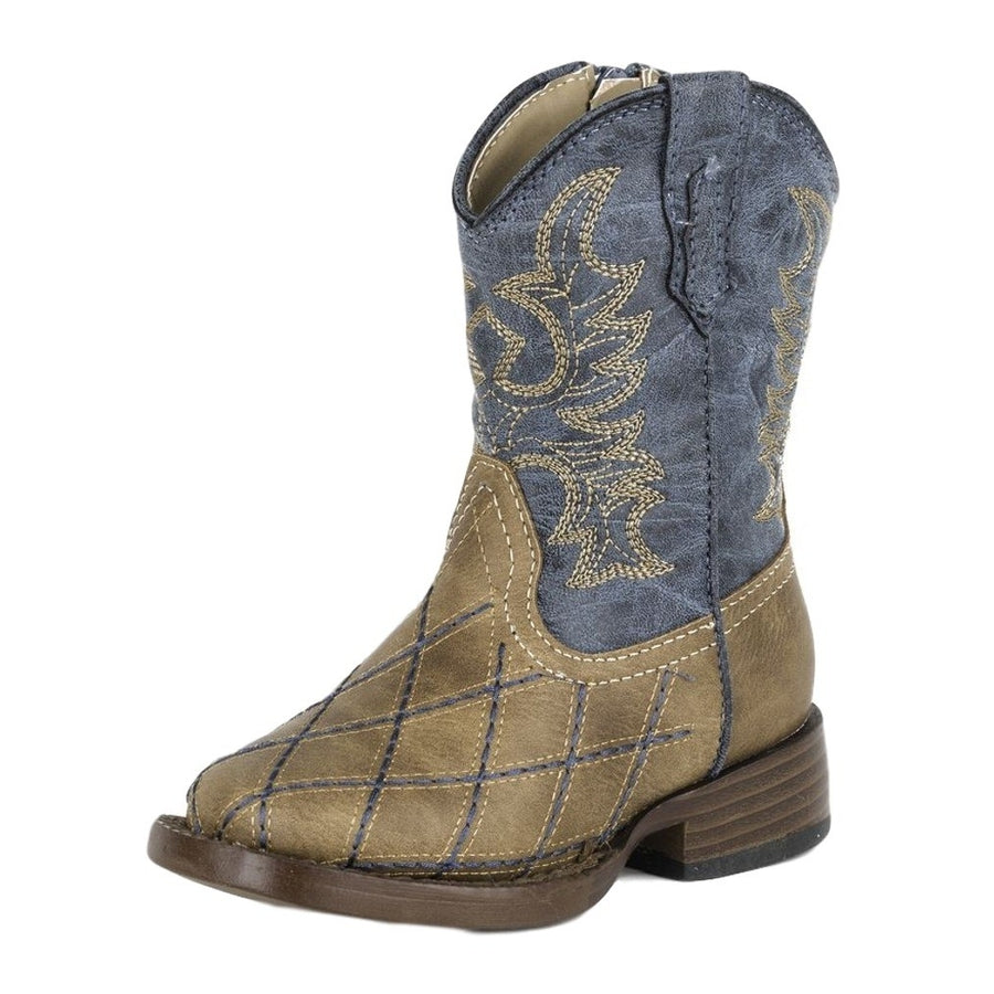 Roper Western Boots Boys Faux Leather Tan Navy 09-017-1900-0080 TA Image 1