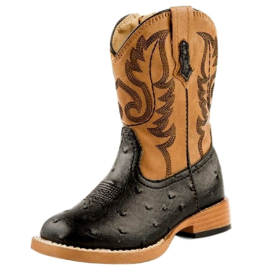 Roper Western Boots Boys Faux Ostrich Black Tan 09-017-1900-0050 BL Image 1