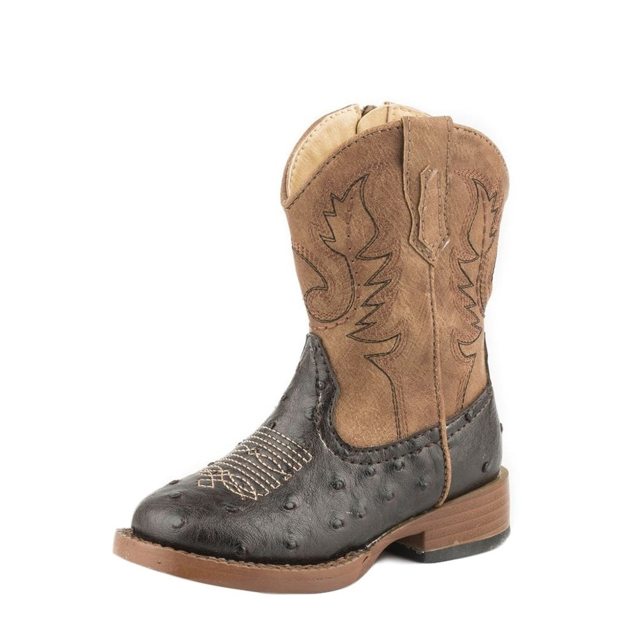 Roper Western Boots Boys Cowboy Cool Ostrich Brown 09-017-1900-1521 BR Image 1